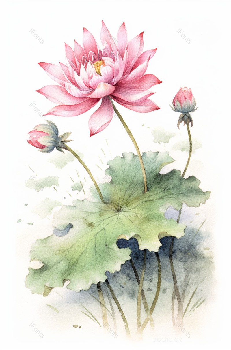 盛开的荷花水彩花卉手绘插画艺术中国风,插画/手绘图,插画/手绘图库,插画/手绘图下载,插画/手绘